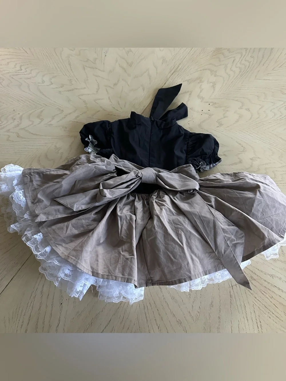 The Paper Doll Black Tan Heirloom Dress Set Baby Girl 6-12 Months